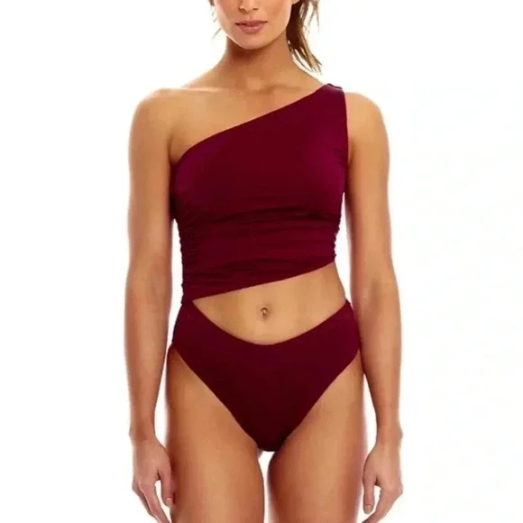 New Agua Bendita Trini One Piece Swimsuit Wine Red Large - Picture 2 of 9